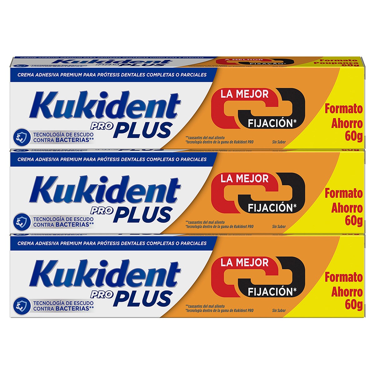 Imagen de Kukident pack Proplus adhesivo para prótesis dentales doble acción 3x60g