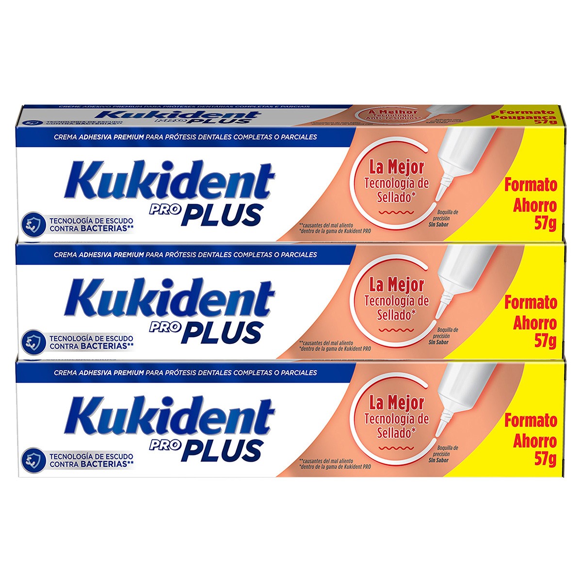 Imagen de Kukident pack Pro Plus crema adhesiva prótesis sin sabor 3x57g